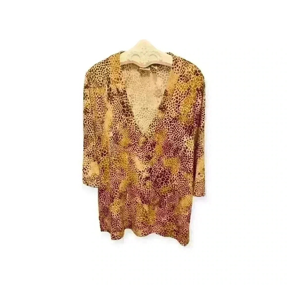 Chicos size 3 animal print lightweight v neck sweater with sequins - Picture 1 of 6